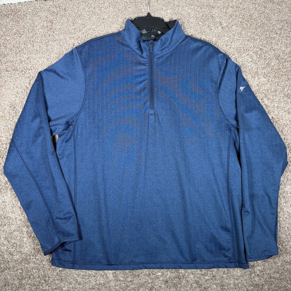 Greyson Mens XL Navy Blue Herringbone Quarter Zip Golf Pullover Sweater Long Slv